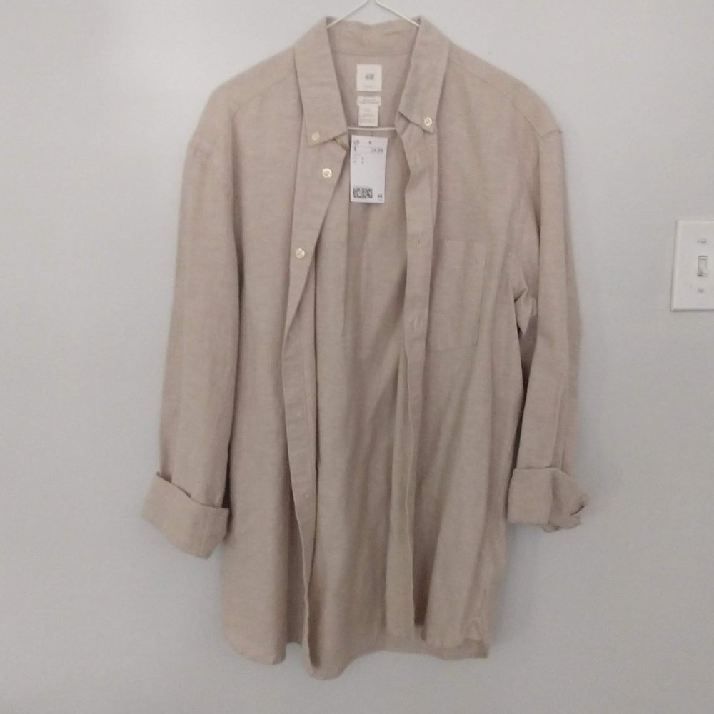 NWT H&M Oatmeal Cotton Button-Down, Regular Fit - Size M